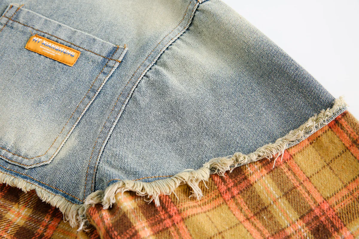 Jiayiku Men's  Autumn And Winter New American Retro Ins Tide Washed Damaged Denim Stitching Design Shirt display picture 19