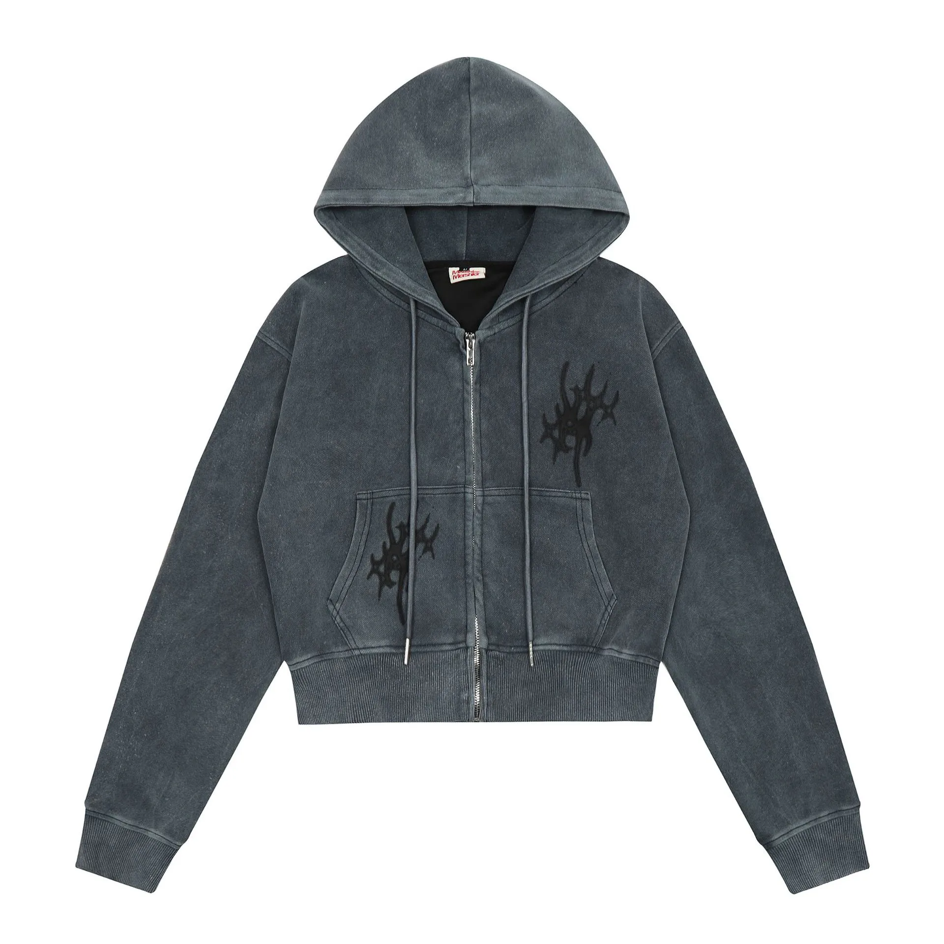 Jiayiku Women's Clothing  Autumn American Style Retro Personalized Street Fashion Washed Distressed Zipper Cardigan Hoodie Short display picture 3