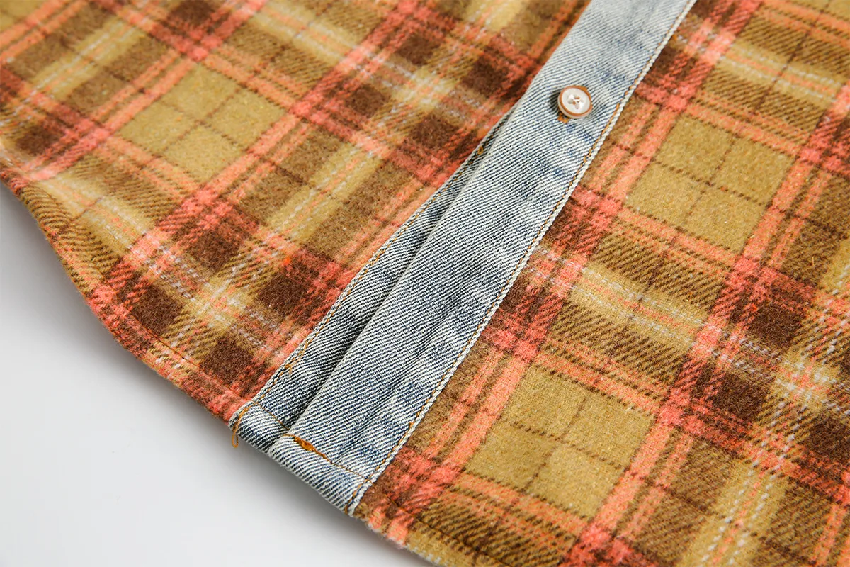Jiayiku Men's  Autumn And Winter New American Retro Ins Tide Washed Damaged Denim Stitching Design Shirt display picture 21