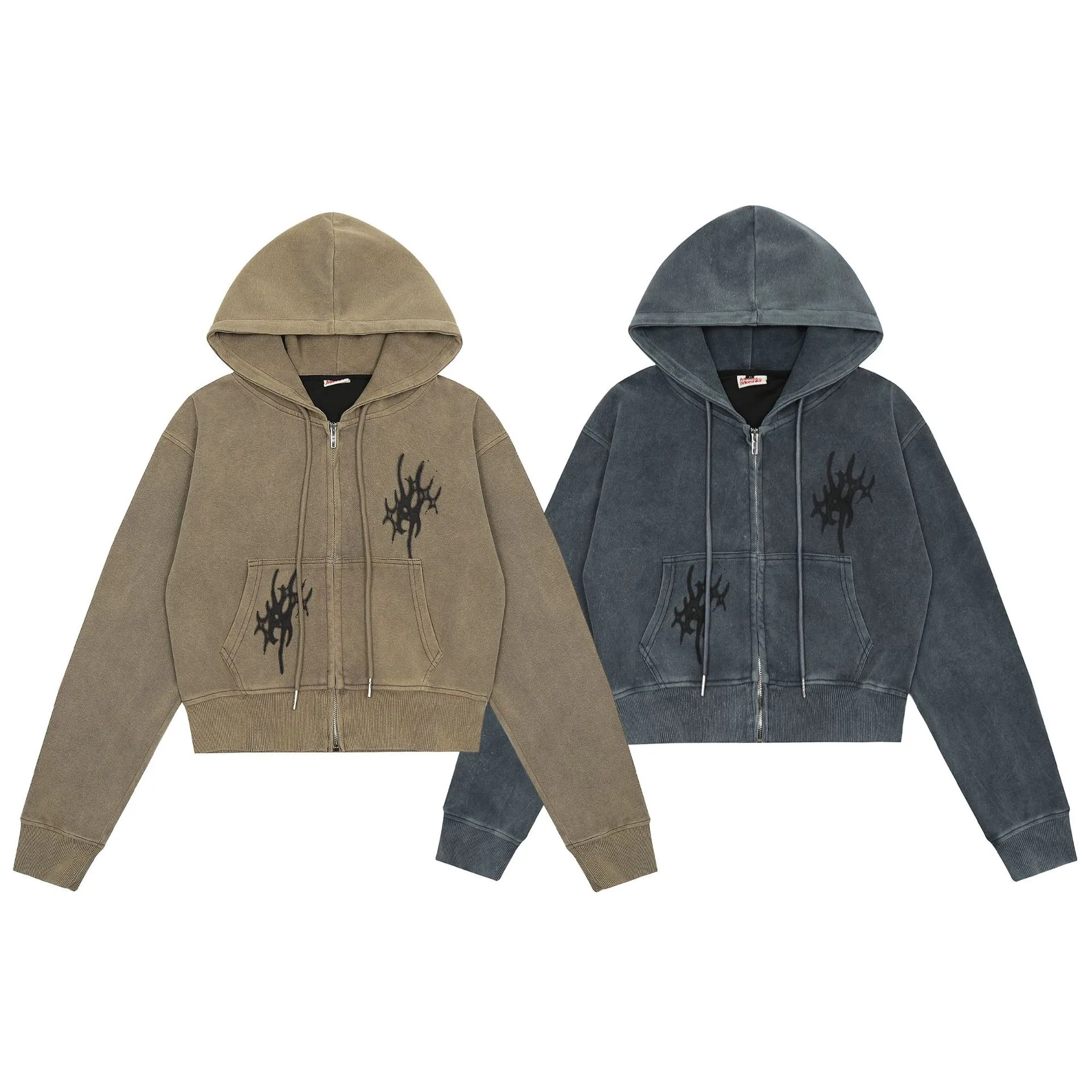 Jiayiku Women's Clothing  Autumn American Style Retro Personalized Street Fashion Washed Distressed Zipper Cardigan Hoodie Short display picture 2