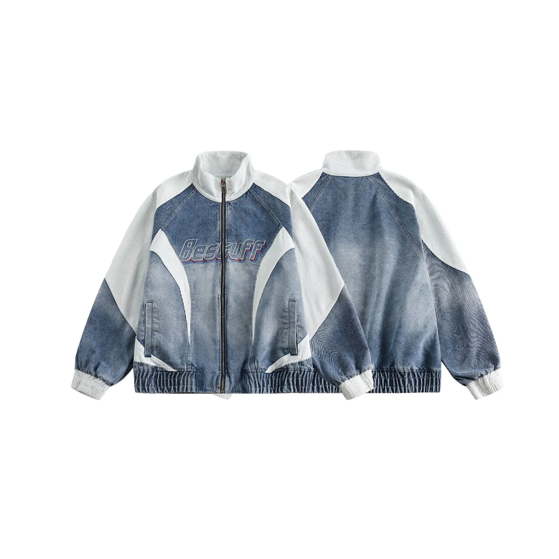 Jiayiku Tide Brand  New American Retro Washing Water Denim Jacket Men's Motorcycle Wind Corduroy Stitching Jacket display picture 16