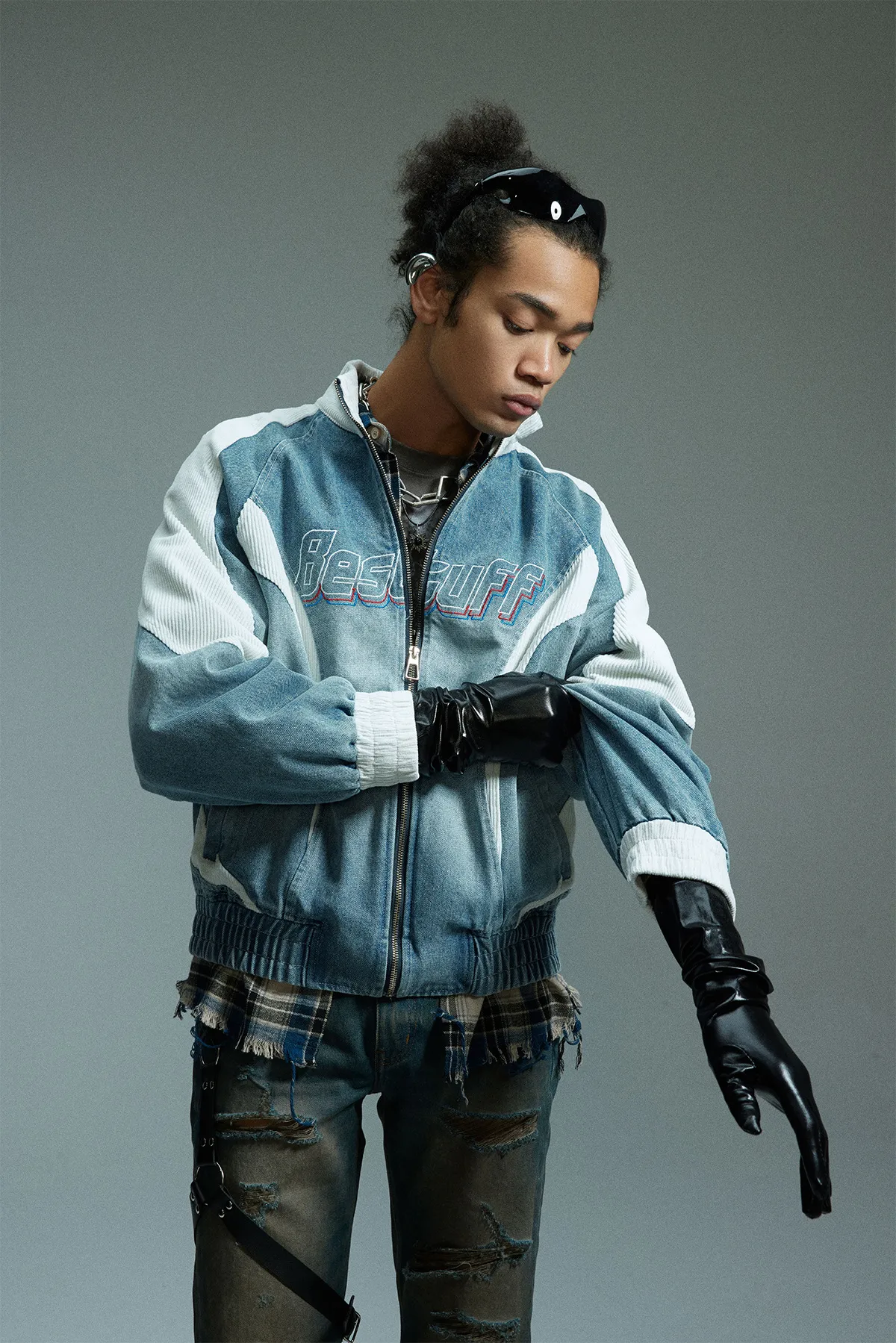 Jiayiku Tide Brand  New American Retro Washing Water Denim Jacket Men's Motorcycle Wind Corduroy Stitching Jacket display picture 4