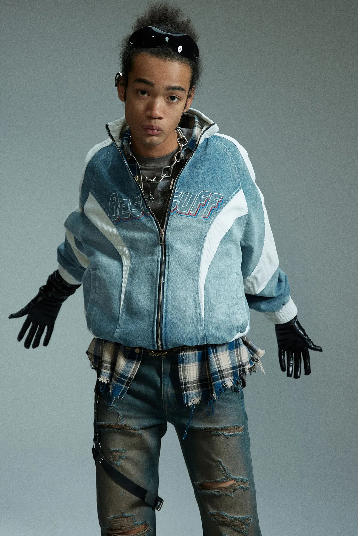 Jiayiku Tide Brand  New American Retro Washing Water Denim Jacket Men's Motorcycle Wind Corduroy Stitching Jacket display picture 6