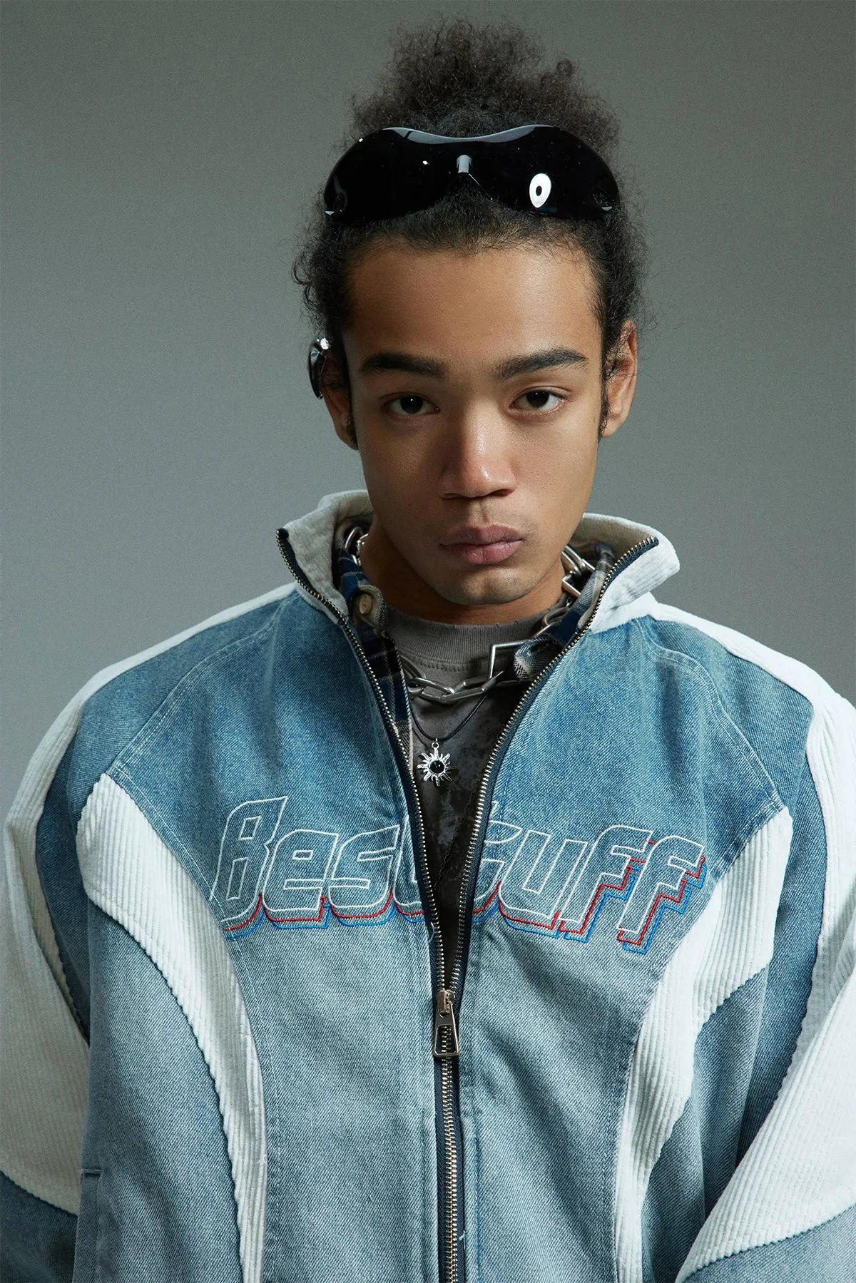 Jiayiku Tide Brand  New American Retro Washing Water Denim Jacket Men's Motorcycle Wind Corduroy Stitching Jacket display picture 7