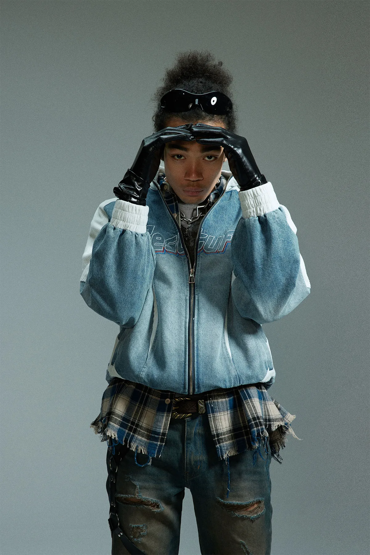Jiayiku Tide Brand  New American Retro Washing Water Denim Jacket Men's Motorcycle Wind Corduroy Stitching Jacket display picture 8