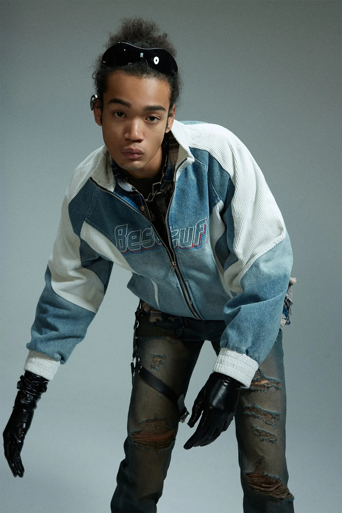 Jiayiku Tide Brand  New American Retro Washing Water Denim Jacket Men's Motorcycle Wind Corduroy Stitching Jacket display picture 9