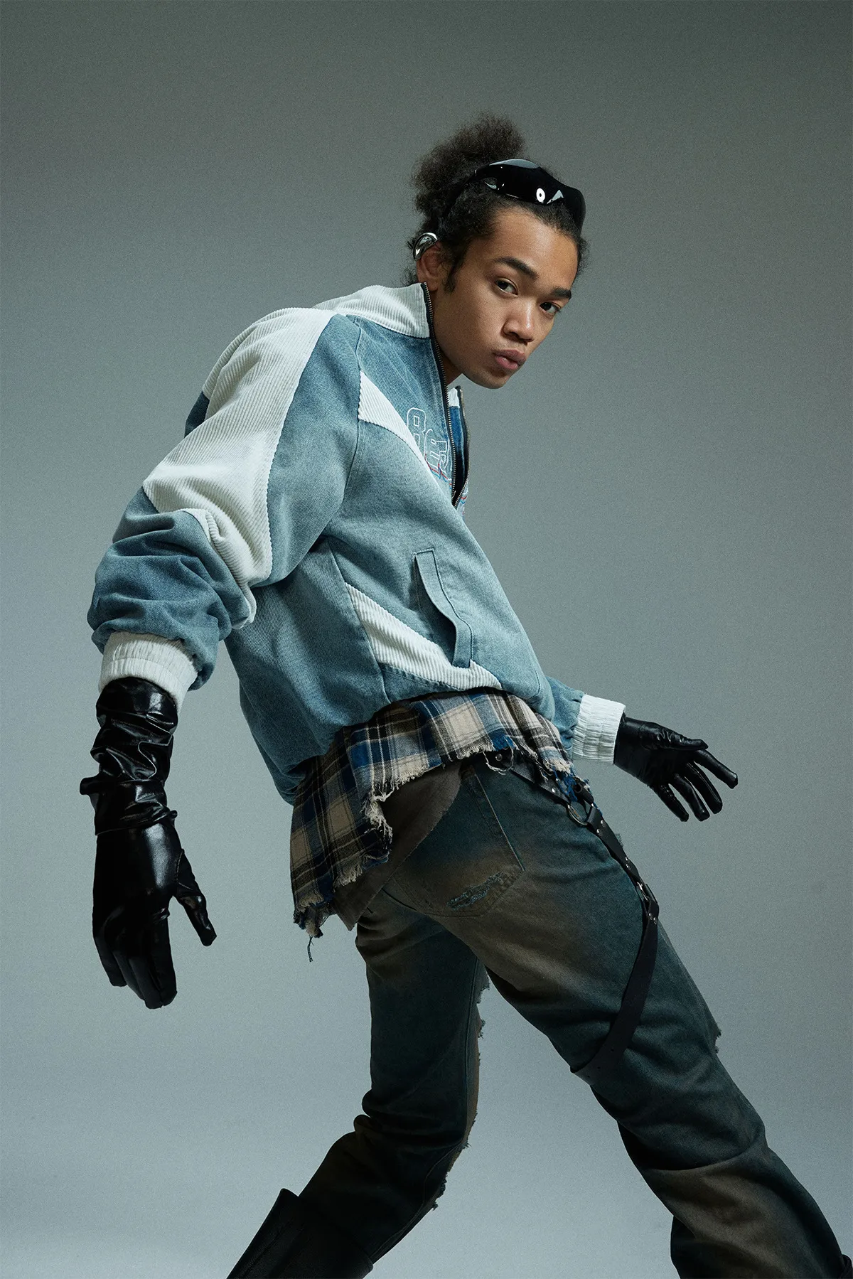 Jiayiku Tide Brand  New American Retro Washing Water Denim Jacket Men's Motorcycle Wind Corduroy Stitching Jacket display picture 11