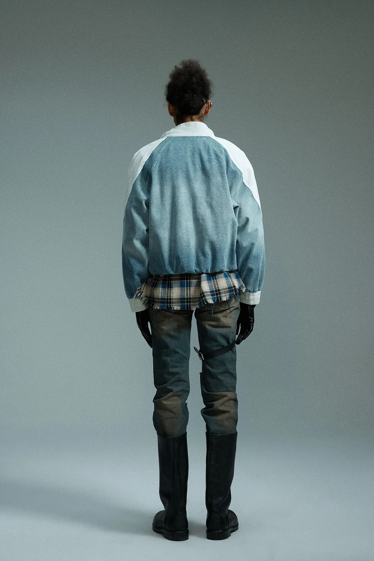 Jiayiku Tide Brand  New American Retro Washing Water Denim Jacket Men's Motorcycle Wind Corduroy Stitching Jacket display picture 15