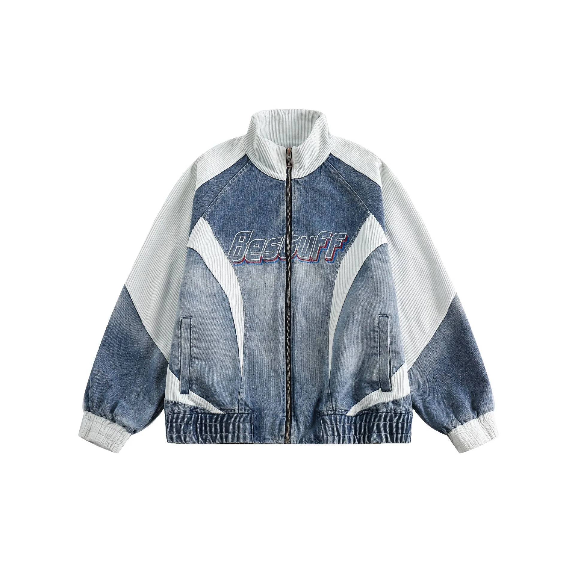 Jiayiku Tide Brand  New American Retro Washing Water Denim Jacket Men's Motorcycle Wind Corduroy Stitching Jacket display picture 17
