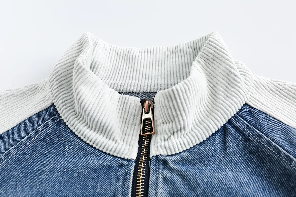Jiayiku Tide Brand  New American Retro Washing Water Denim Jacket Men's Motorcycle Wind Corduroy Stitching Jacket display picture 19