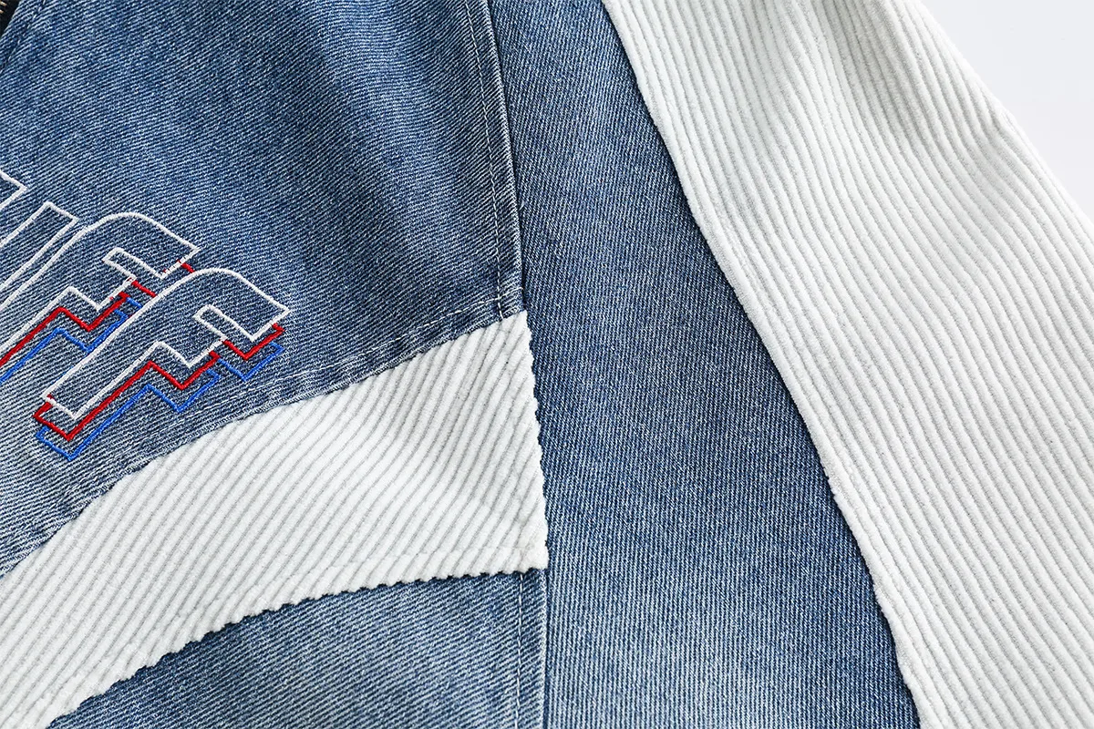 Jiayiku Tide Brand  New American Retro Washing Water Denim Jacket Men's Motorcycle Wind Corduroy Stitching Jacket display picture 21