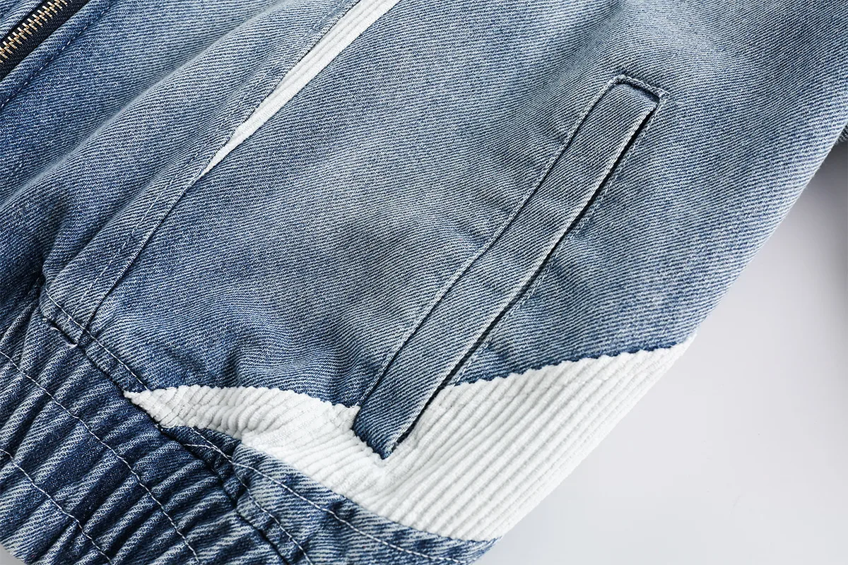 Jiayiku Tide Brand  New American Retro Washing Water Denim Jacket Men's Motorcycle Wind Corduroy Stitching Jacket display picture 22