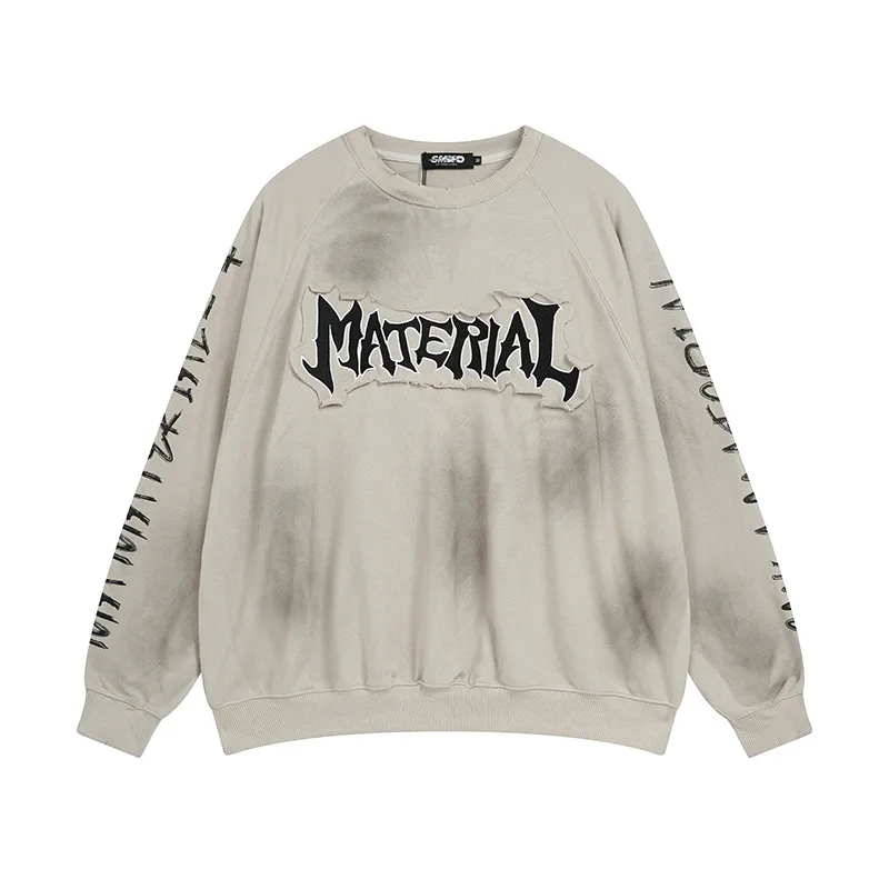 Jiayiku Men's  New Waste Earth Style American Street Fashion Brand Washed Dirty Dye Cloth Embroidered Crewneck Sweater display picture 12