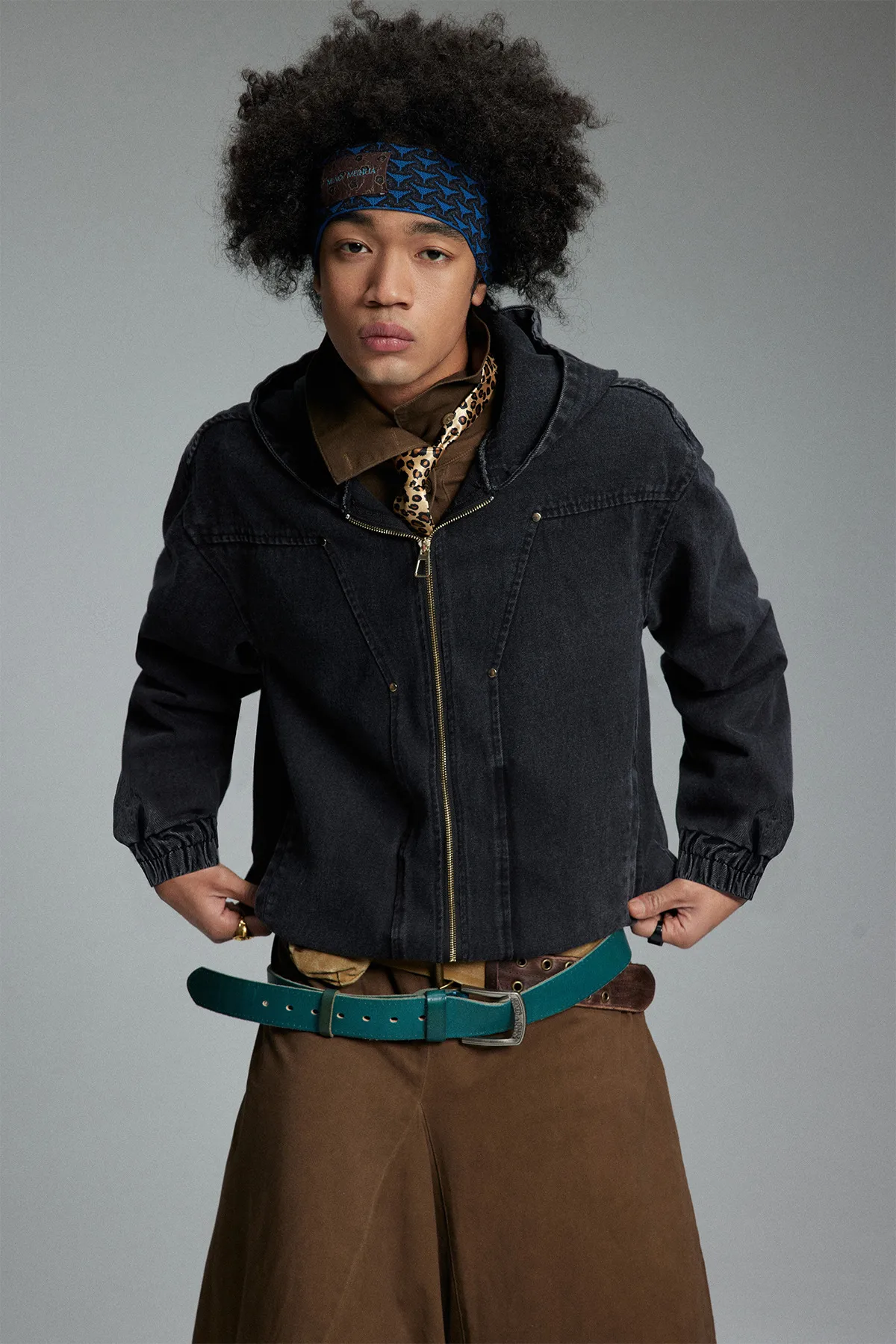 Jiayiku Fashion Brand  New American Heavy Wash Denim Jacket Men's And Women's Retro High-end Hooded Jacket display picture 3