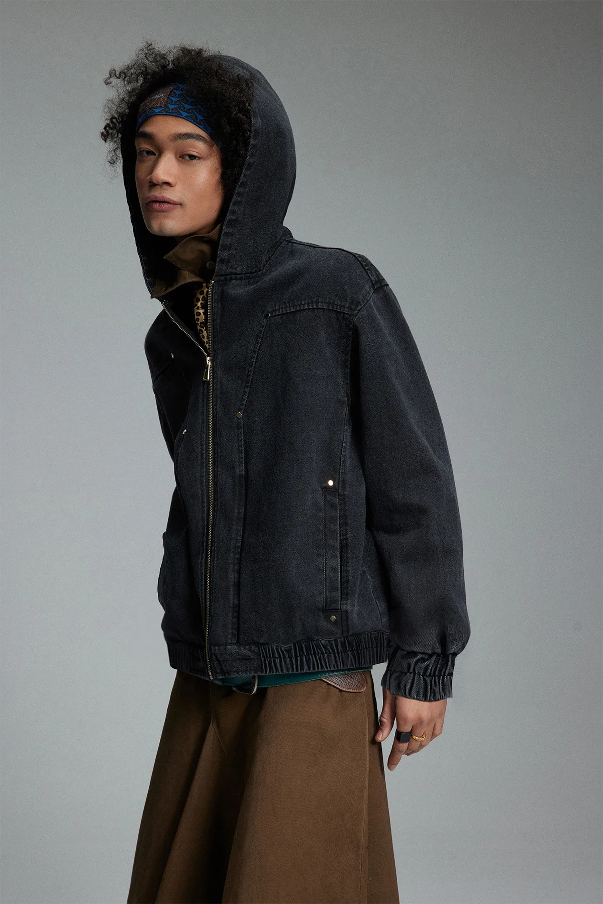 Jiayiku Fashion Brand  New American Heavy Wash Denim Jacket Men's And Women's Retro High-end Hooded Jacket display picture 7