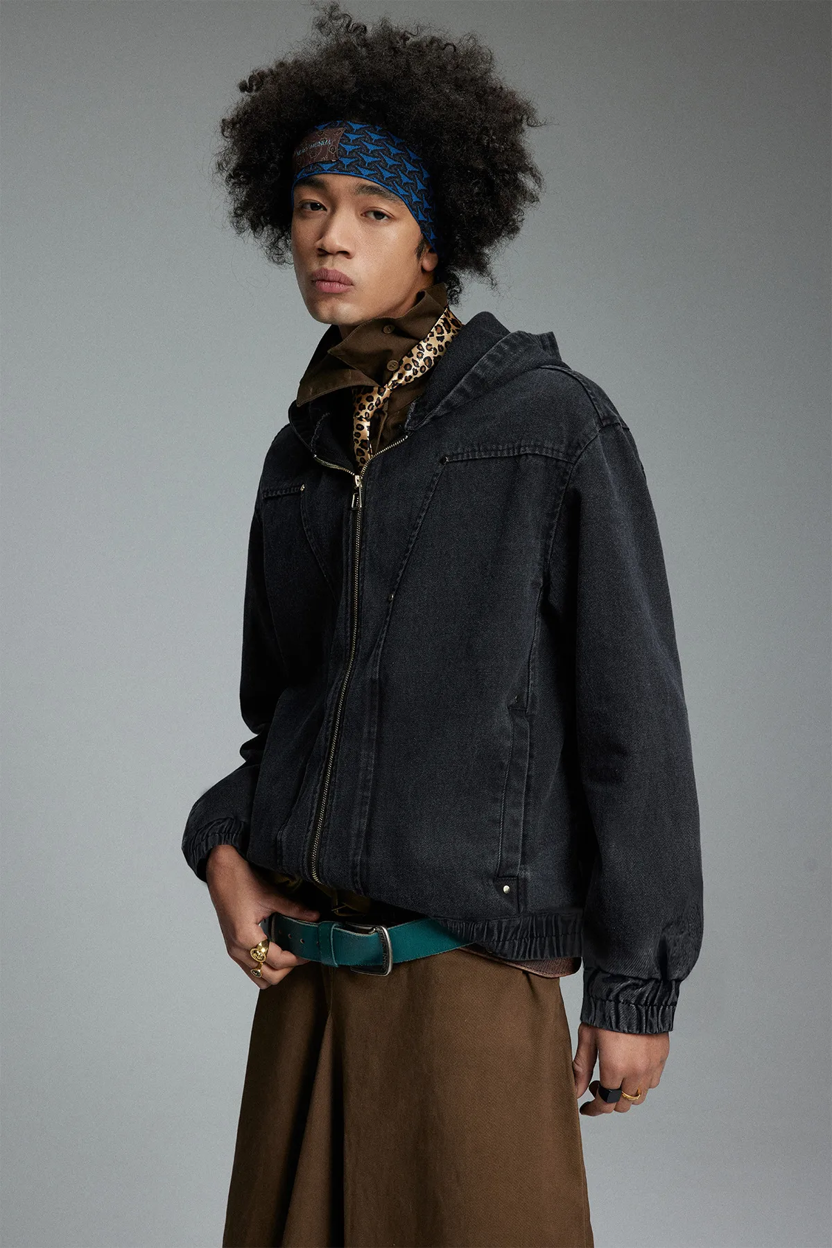 Jiayiku Fashion Brand  New American Heavy Wash Denim Jacket Men's And Women's Retro High-end Hooded Jacket display picture 8