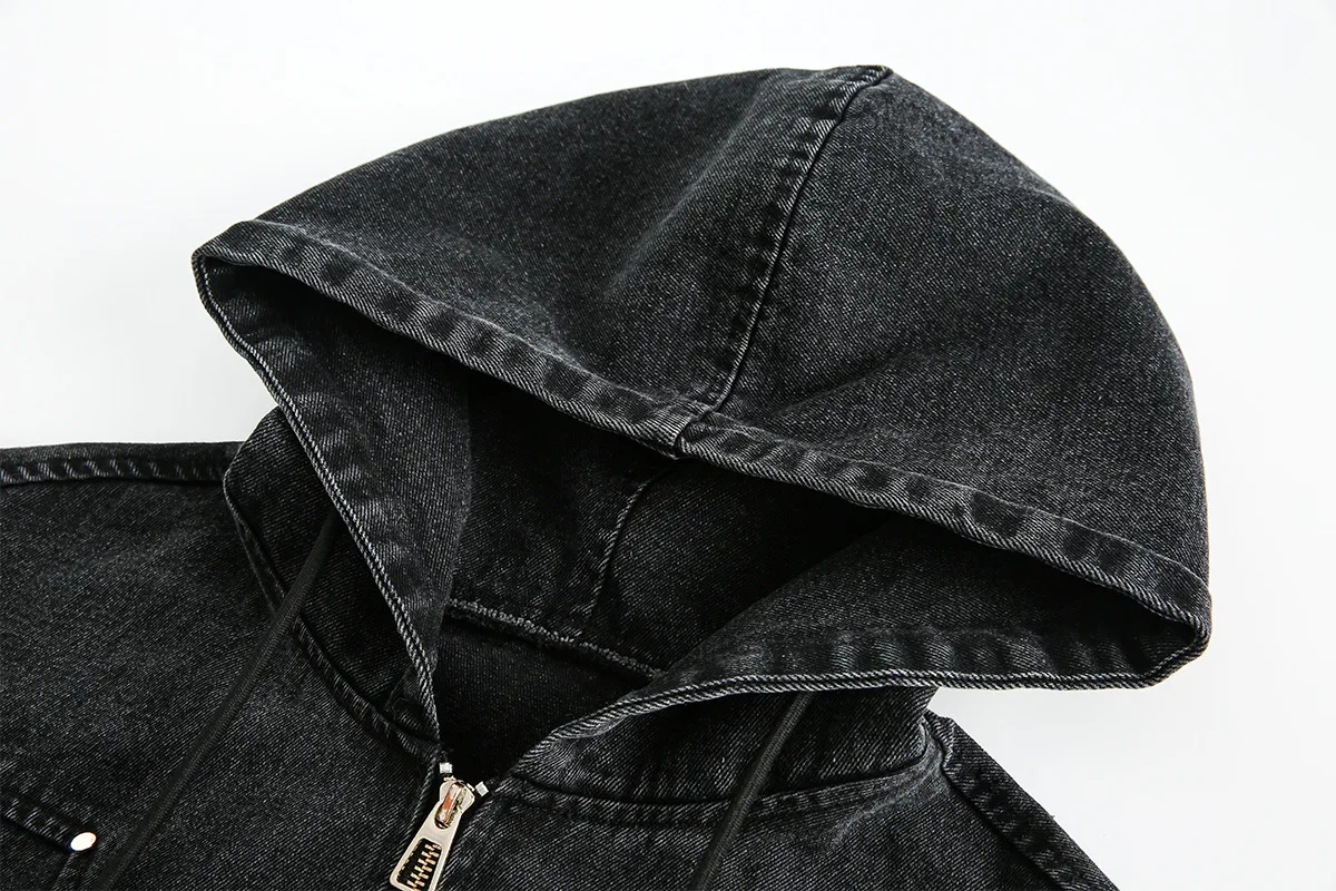 Jiayiku Fashion Brand  New American Heavy Wash Denim Jacket Men's And Women's Retro High-end Hooded Jacket display picture 21