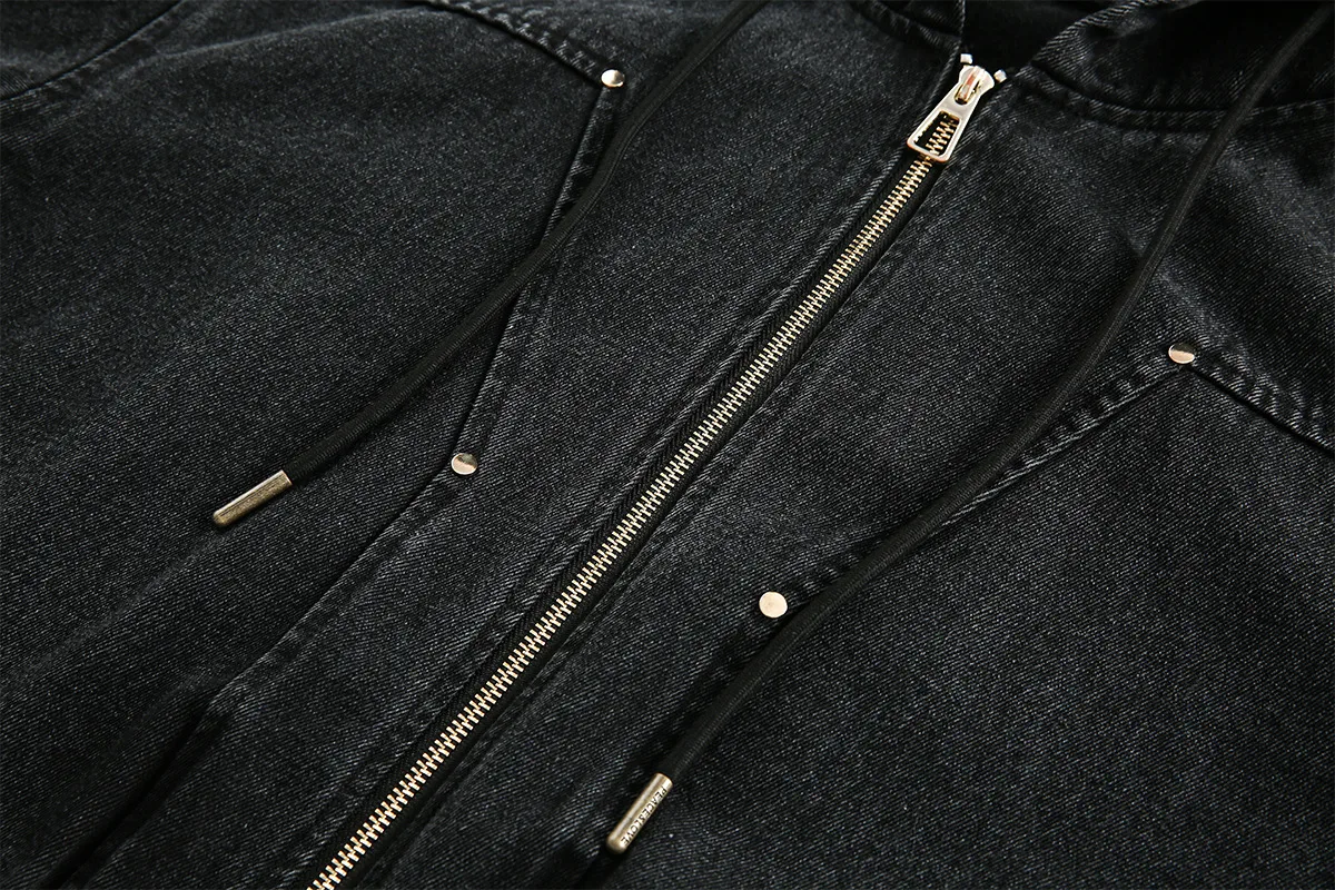 Jiayiku Fashion Brand  New American Heavy Wash Denim Jacket Men's And Women's Retro High-end Hooded Jacket display picture 22