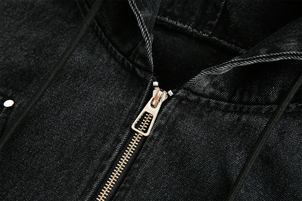 Jiayiku Fashion Brand  New American Heavy Wash Denim Jacket Men's And Women's Retro High-end Hooded Jacket display picture 23