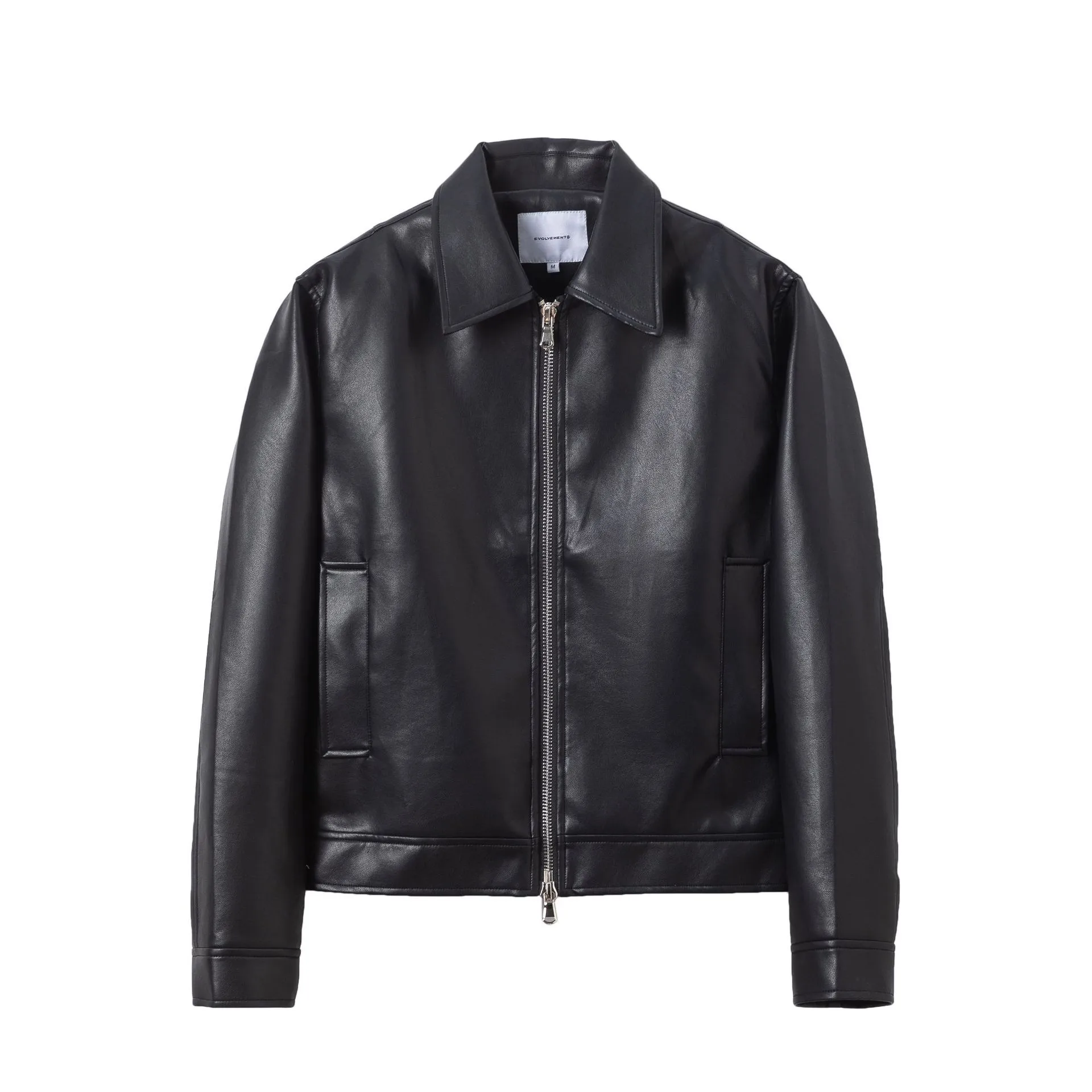 Jiayiku Fashion Brand  Autumn And Winter New American Retro Simple Short PU Leather Motorcycle Jacket Coat For Men And Women display picture 5