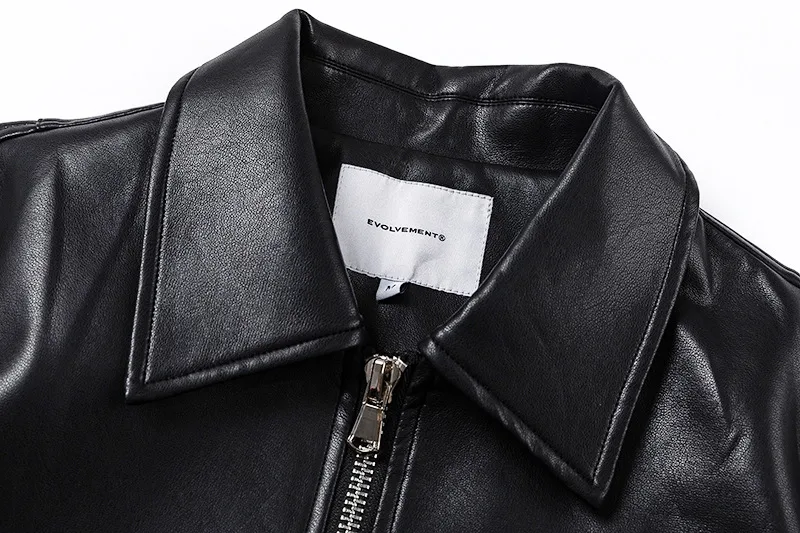 Jiayiku Fashion Brand  Autumn And Winter New American Retro Simple Short PU Leather Motorcycle Jacket Coat For Men And Women display picture 7