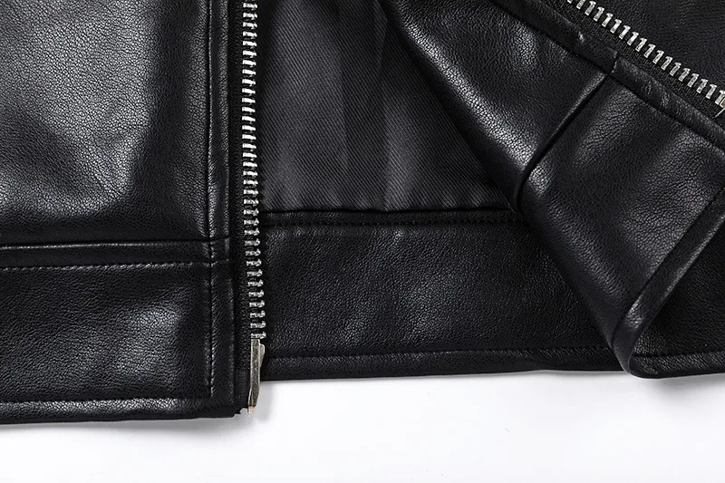 Jiayiku Fashion Brand  Autumn And Winter New American Retro Simple Short PU Leather Motorcycle Jacket Coat For Men And Women display picture 10