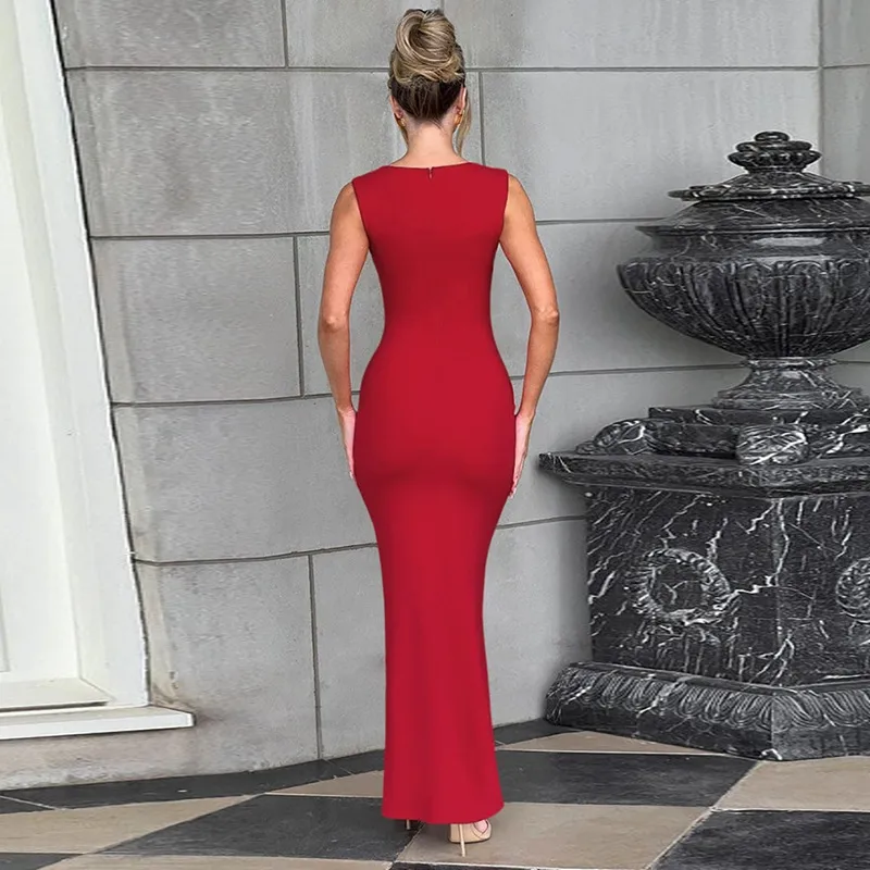 P006DS Europe And The United States  Fashion Temperament Slim Square Collar Sleeveless Waist Slim Hip Dress Dress display picture 9