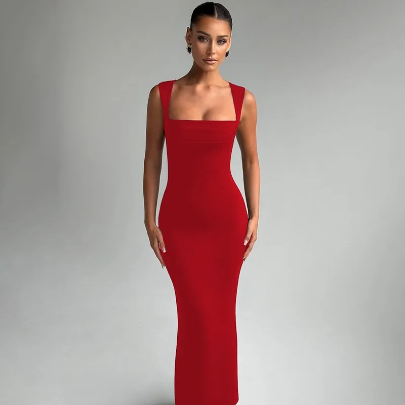 P006DS Europe And The United States  Fashion Temperament Slim Square Collar Sleeveless Waist Slim Hip Dress Dress display picture 10
