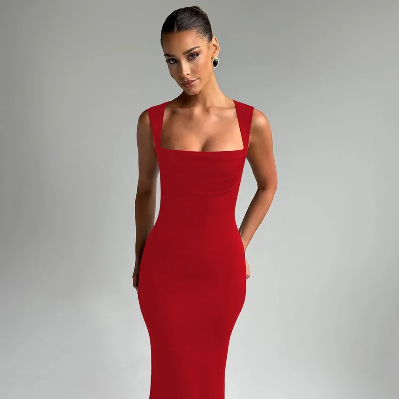 P006DS Europe And The United States  Fashion Temperament Slim Square Collar Sleeveless Waist Slim Hip Dress Dress display picture 11