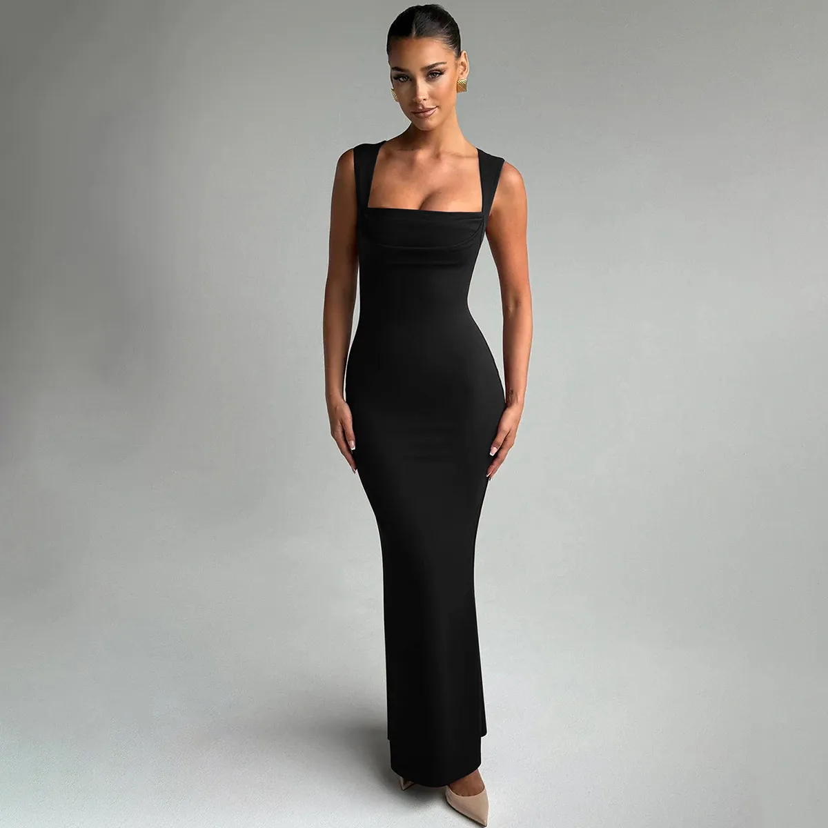P006DS Europe And The United States  Fashion Temperament Slim Square Collar Sleeveless Waist Slim Hip Dress Dress display picture 14