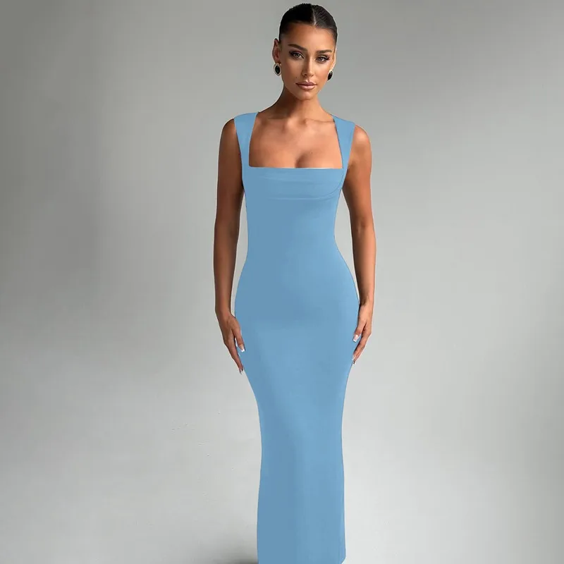 P006DS Europe And The United States  Fashion Temperament Slim Square Collar Sleeveless Waist Slim Hip Dress Dress display picture 21