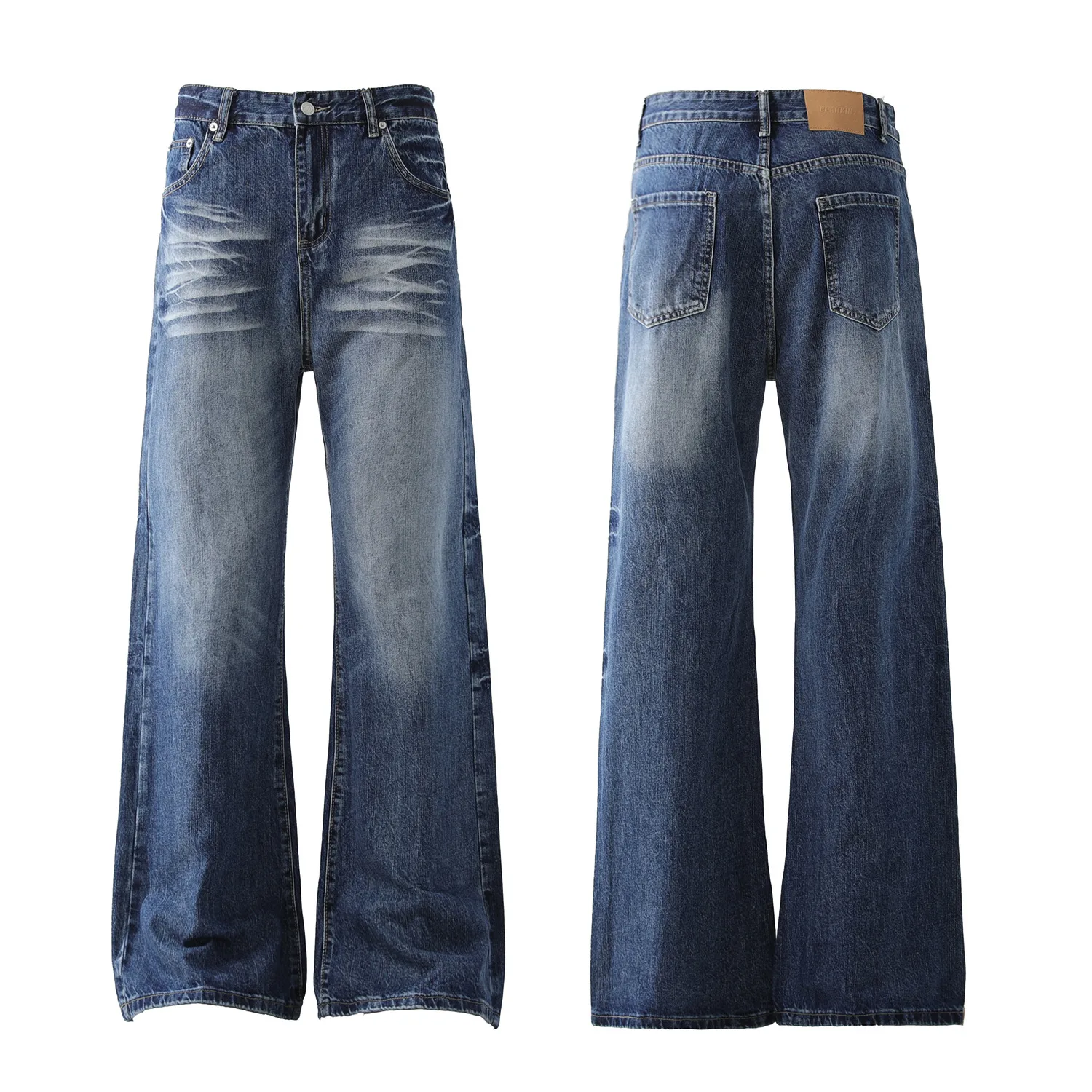 Jiayi Library Men's  New High Street American Style Micro-La Jeans Men's And Women's Retro Washed Loose Wide-leg Trousers display picture 2