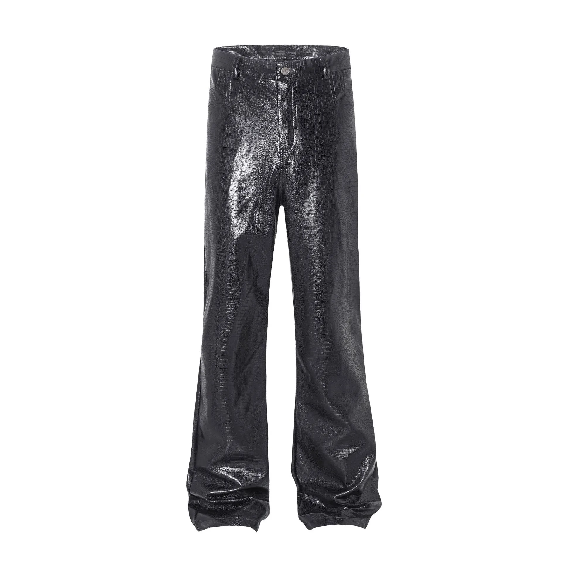 Jiayiku Fashion Brand  Autumn New High Street American Motorcycle Leather Pants Micro-la Niche Crocodile Pattern Wide-leg Pants display picture 23