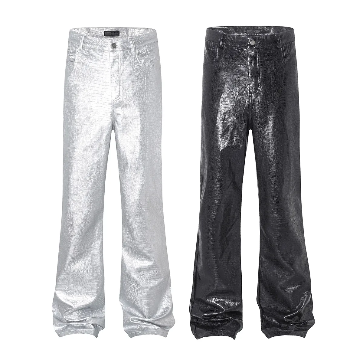 Jiayiku Fashion Brand  Autumn New High Street American Motorcycle Leather Pants Micro-la Niche Crocodile Pattern Wide-leg Pants display picture 2