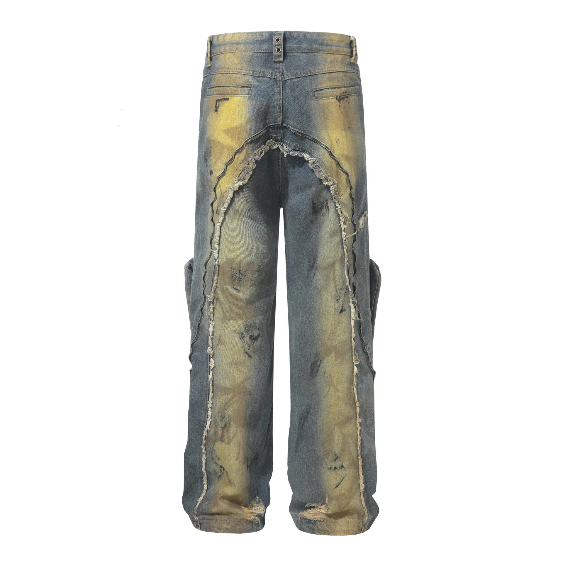 Jiayi Library Men's  New High Street American Style Heavy Industry Shaped Jeans Men's Waste Soil Wind Washed Workwear Trousers display picture 4
