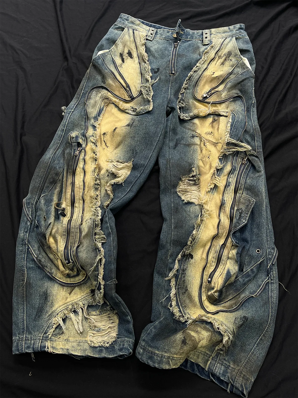 Jiayi Library Men's  New High Street American Style Heavy Industry Shaped Jeans Men's Waste Soil Wind Washed Workwear Trousers display picture 5