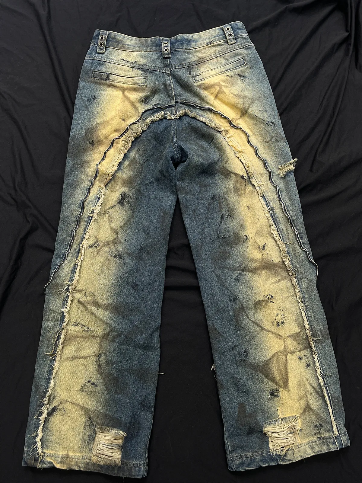 Jiayi Library Men's  New High Street American Style Heavy Industry Shaped Jeans Men's Waste Soil Wind Washed Workwear Trousers display picture 7