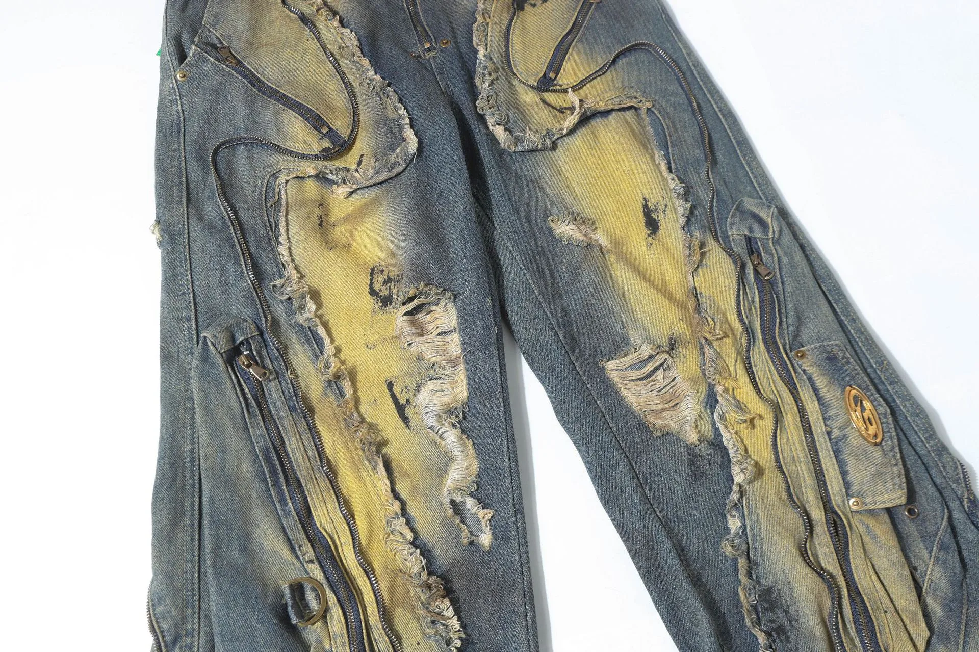 Jiayi Library Men's  New High Street American Style Heavy Industry Shaped Jeans Men's Waste Soil Wind Washed Workwear Trousers display picture 10