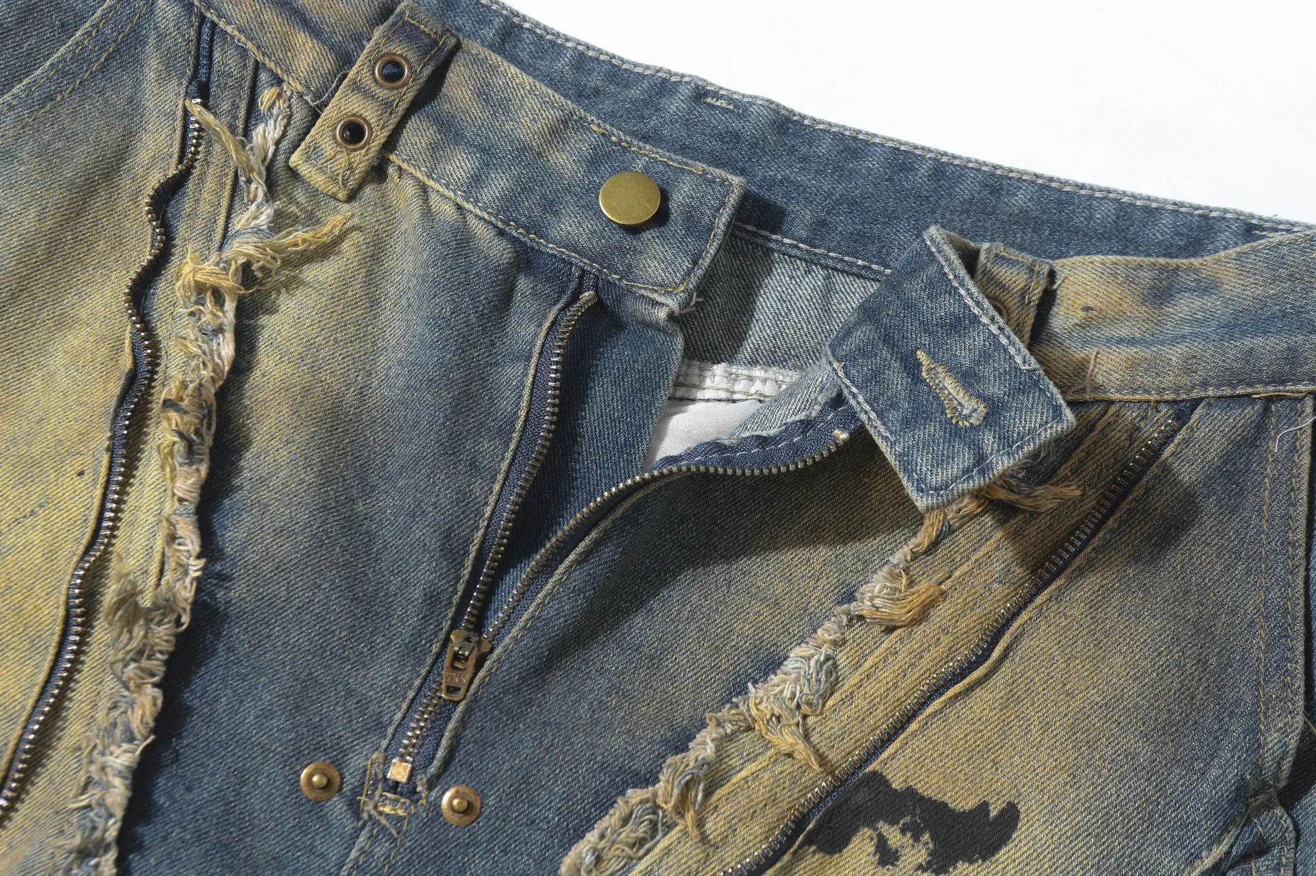 Jiayi Library Men's  New High Street American Style Heavy Industry Shaped Jeans Men's Waste Soil Wind Washed Workwear Trousers display picture 11