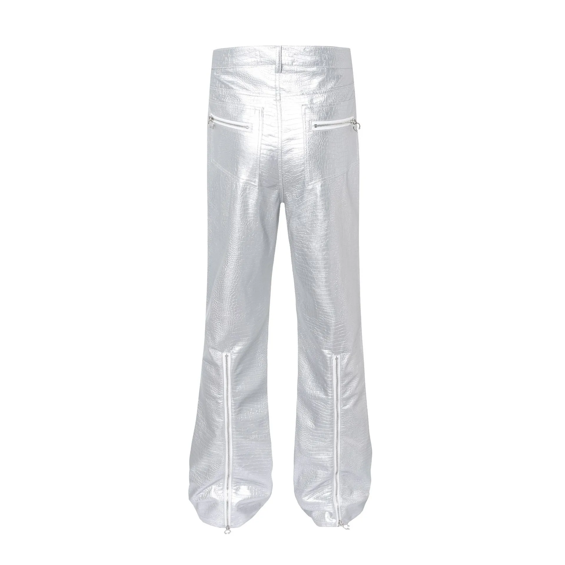 Jiayiku Fashion Brand  Autumn New High Street American Motorcycle Leather Pants Micro-la Niche Crocodile Pattern Wide-leg Pants display picture 22