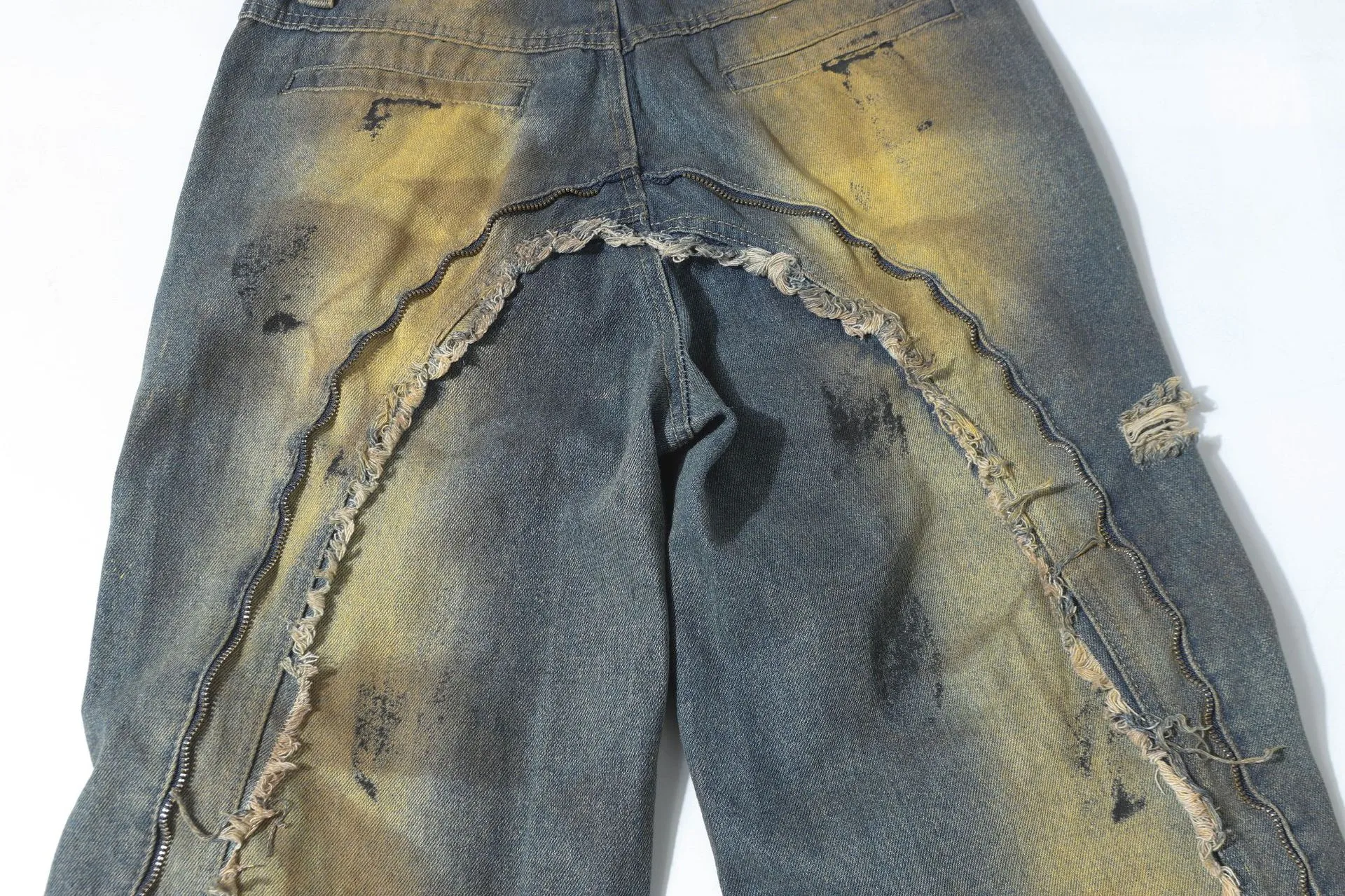 Jiayi Library Men's  New High Street American Style Heavy Industry Shaped Jeans Men's Waste Soil Wind Washed Workwear Trousers display picture 14