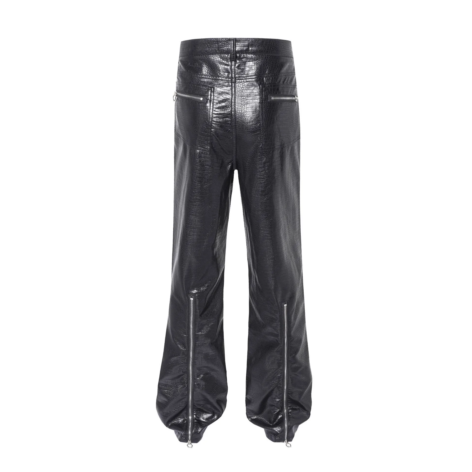 Jiayiku Fashion Brand  Autumn New High Street American Motorcycle Leather Pants Micro-la Niche Crocodile Pattern Wide-leg Pants display picture 24