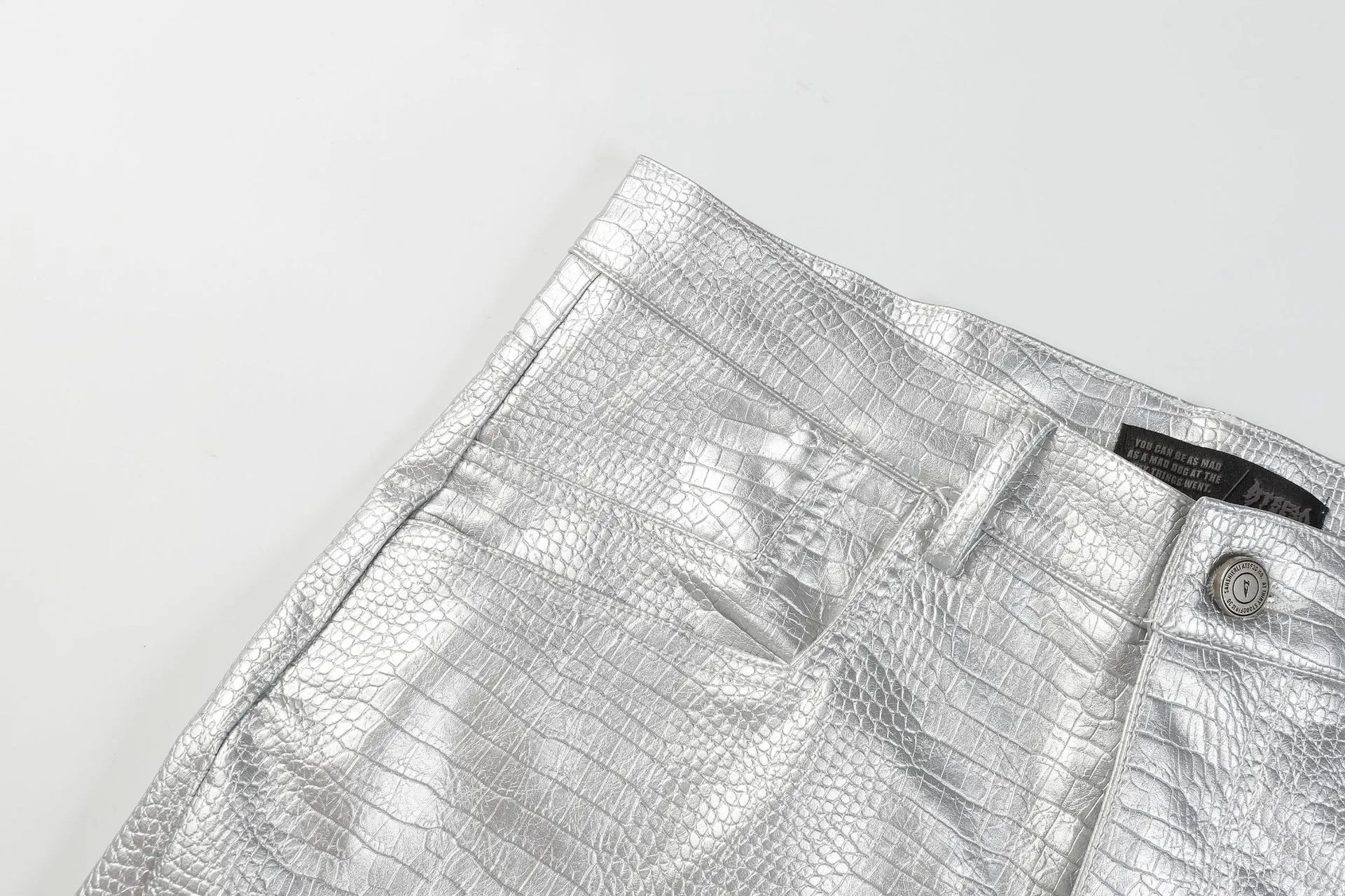Jiayiku Fashion Brand  Autumn New High Street American Motorcycle Leather Pants Micro-la Niche Crocodile Pattern Wide-leg Pants display picture 26