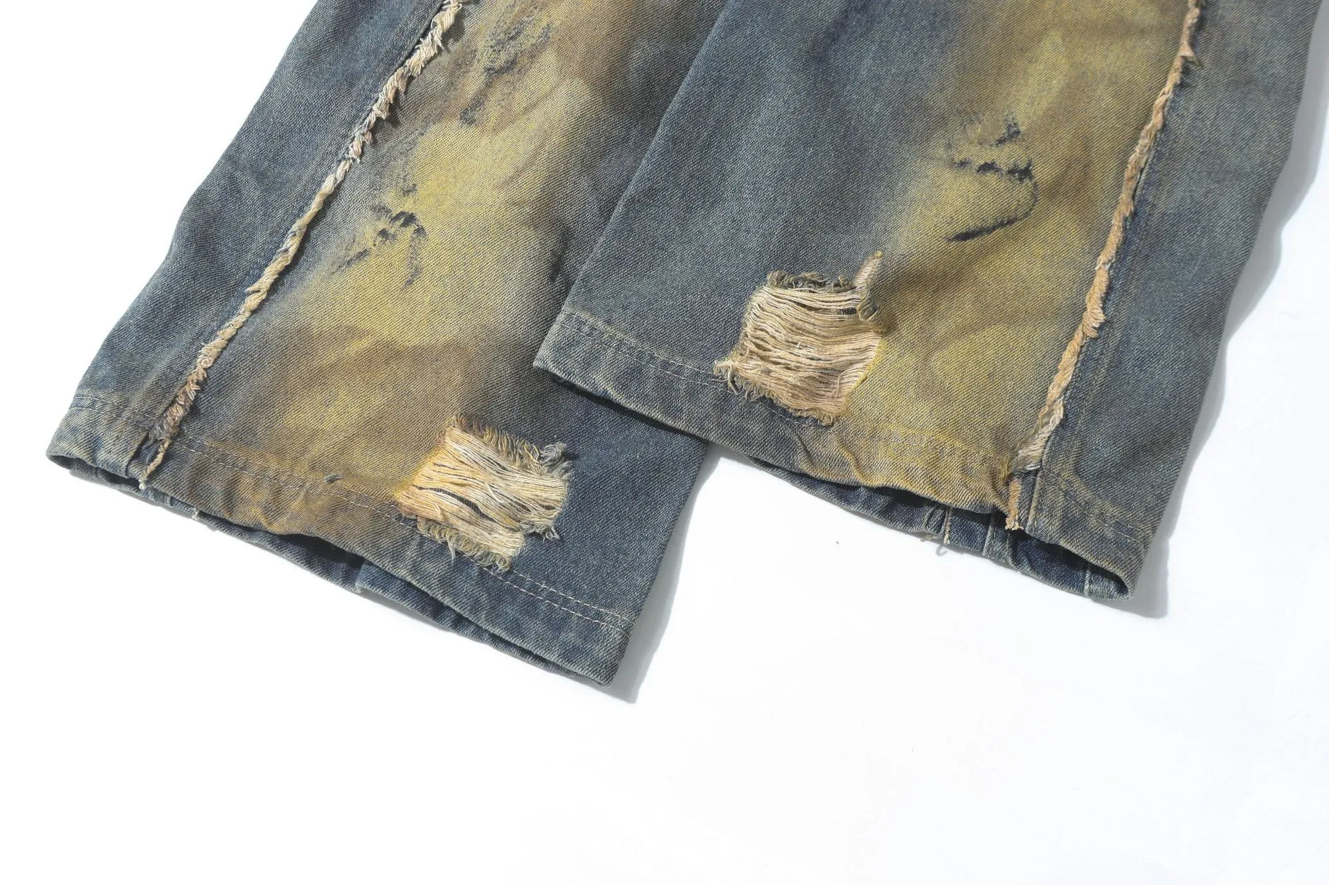 Jiayi Library Men's  New High Street American Style Heavy Industry Shaped Jeans Men's Waste Soil Wind Washed Workwear Trousers display picture 17
