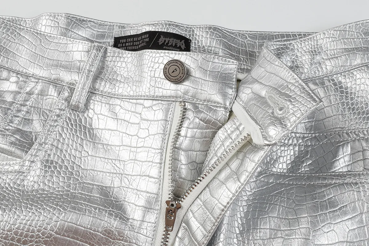 Jiayiku Fashion Brand  Autumn New High Street American Motorcycle Leather Pants Micro-la Niche Crocodile Pattern Wide-leg Pants display picture 27