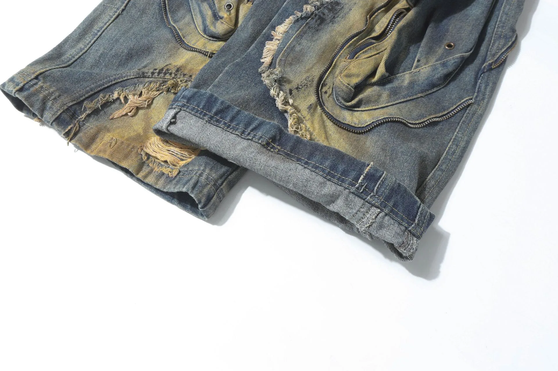 Jiayi Library Men's  New High Street American Style Heavy Industry Shaped Jeans Men's Waste Soil Wind Washed Workwear Trousers display picture 18