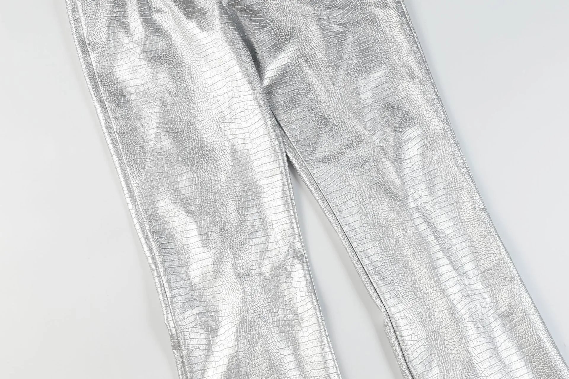 Jiayiku Fashion Brand  Autumn New High Street American Motorcycle Leather Pants Micro-la Niche Crocodile Pattern Wide-leg Pants display picture 28