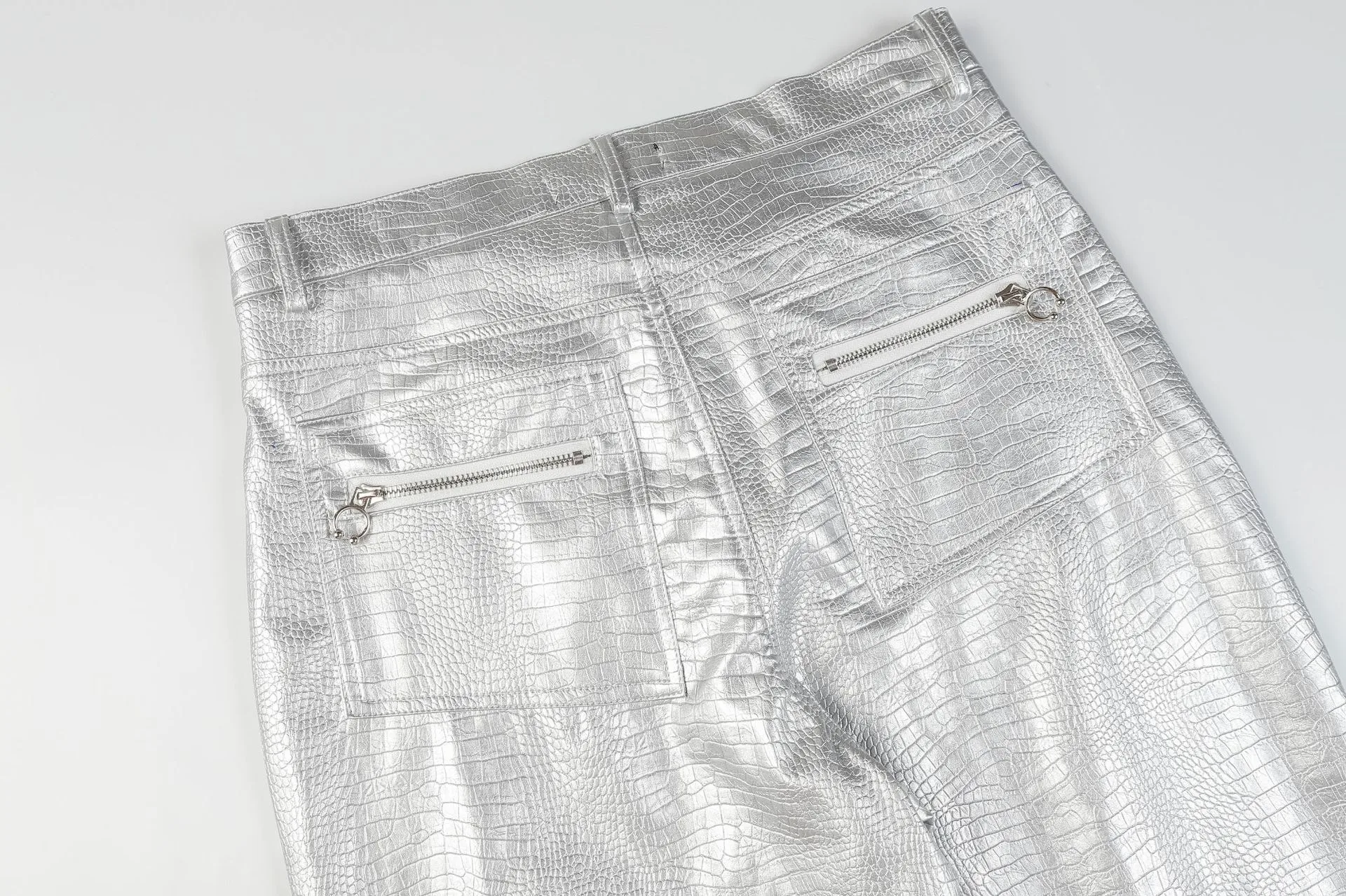 Jiayiku Fashion Brand  Autumn New High Street American Motorcycle Leather Pants Micro-la Niche Crocodile Pattern Wide-leg Pants display picture 29