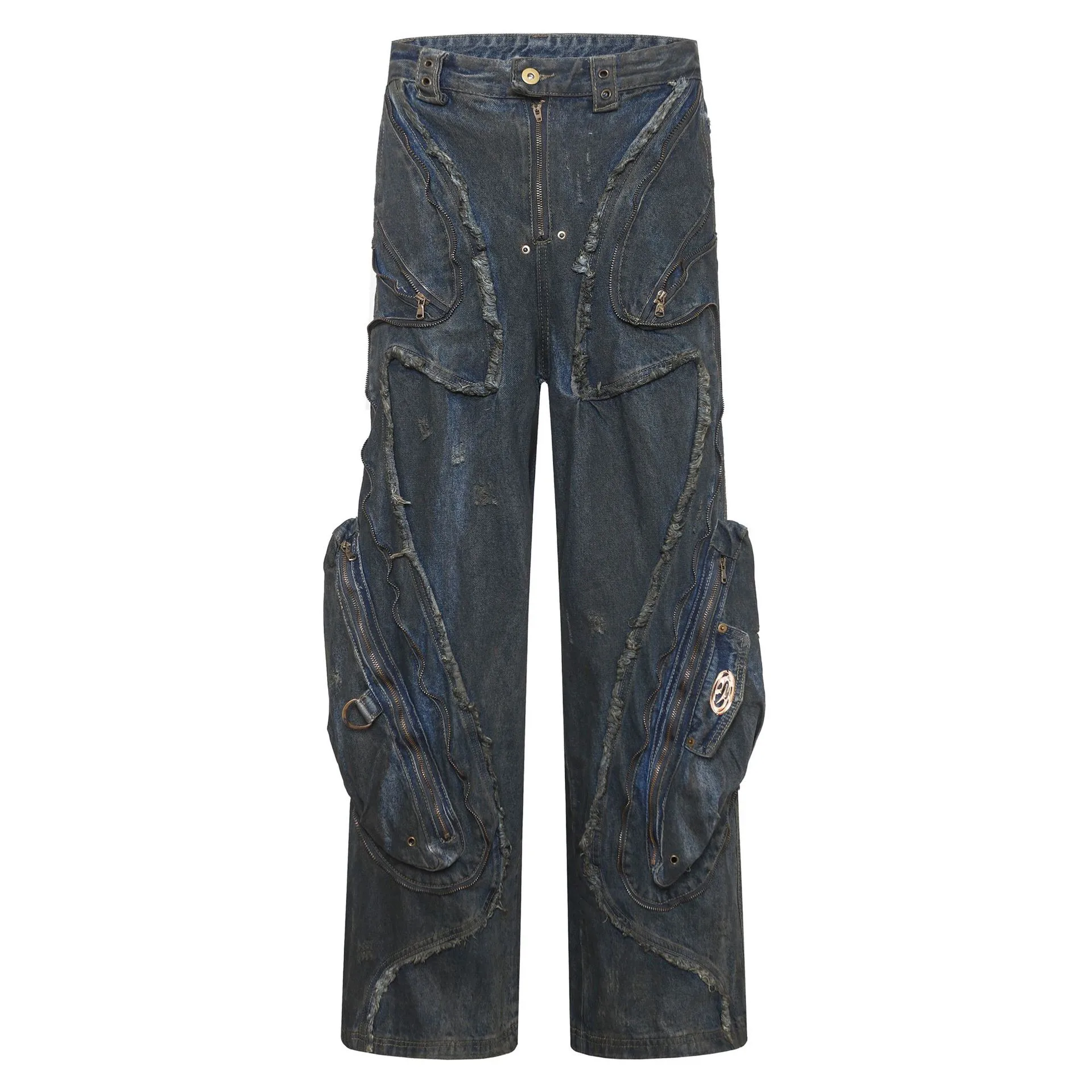 Jiayi Library Men's  New High Street American Style Heavy Industry Shaped Jeans Men's Waste Soil Wind Washed Workwear Trousers display picture 23