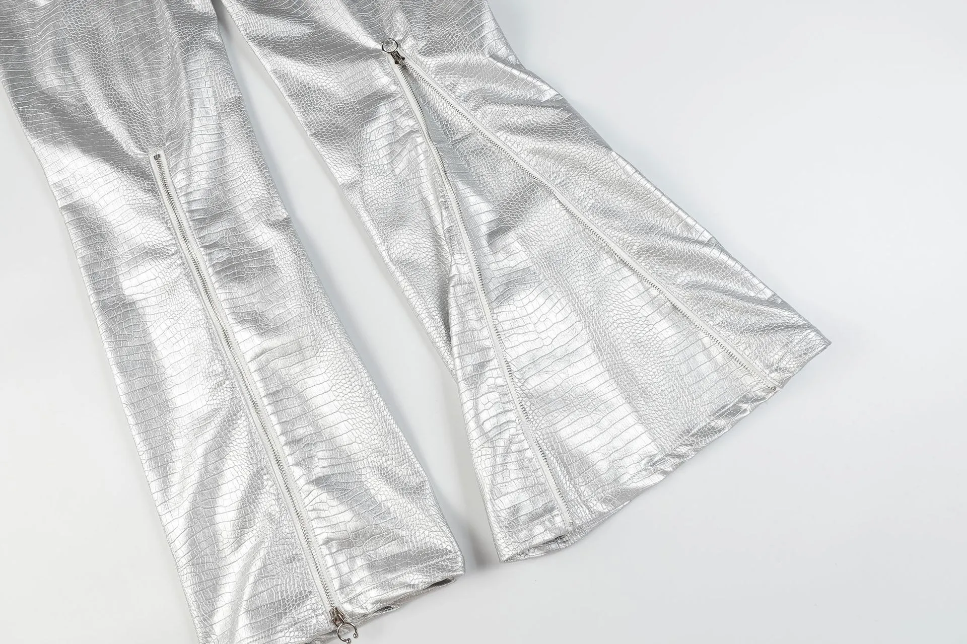 Jiayiku Fashion Brand  Autumn New High Street American Motorcycle Leather Pants Micro-la Niche Crocodile Pattern Wide-leg Pants display picture 31